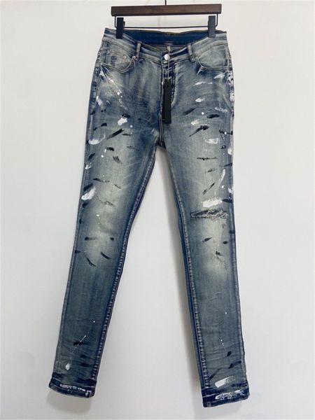 Cal￧a de cal￧a masculina cal￧a jeans de jeans Danos do buraco angustiado BIKERS MOMENTOS DE LUZUGHS Designers de luxo Slim Fit Jean