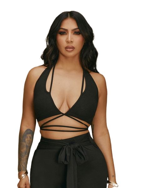 

x evettexo criss cross tie backless crop halter f11m#, White