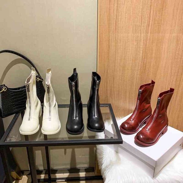 

boots spring and autumn british women's boots 310 front zipper flat bottomed short fashion thick heel inverted martin, Black