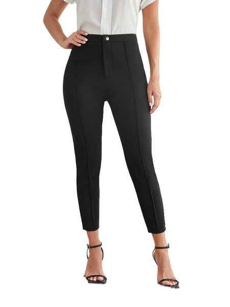 

emery rose high waist seam detail tailored pants d4uz#, Black;white