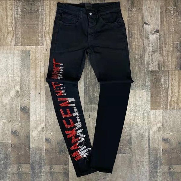 

men's jeans y2k man black ripped stretchy skinny slim fit drill punk streetwear biker trousers men's all-match denim pencil pantsm, Blue
