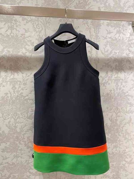 

casual dresses color blocking designer tank dress french minority summer a-line skirt slim sleeveless, Black;gray