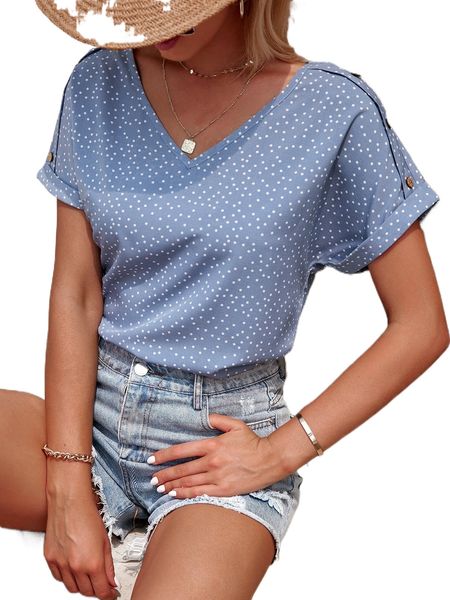 

polka dot batwing sleeve blouse v0ma#, White