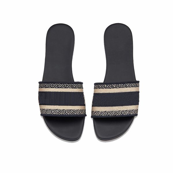 

classic designer slipper women slippers luxury embroidery sandals beach fashion luxurys flip flop flats slide casual shoes with box, Black