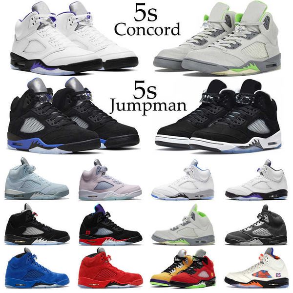 

2022 5s concord men basketball shoes jumpman 5 green bean easter blue bird raging red racer blue oreo anthracite mens trainers sport, Black