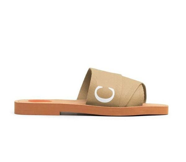

2022 classics fashionable branded women woody mules flat slipper designer lady lettering fabric outdoor leather sole slide sandal size 35--4, Black