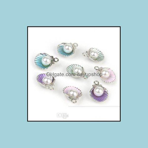 

charms jewelry findings components 50pcs enamel shell pendant for women necklace making alloy beads fit brace dhmba, Bronze;silver