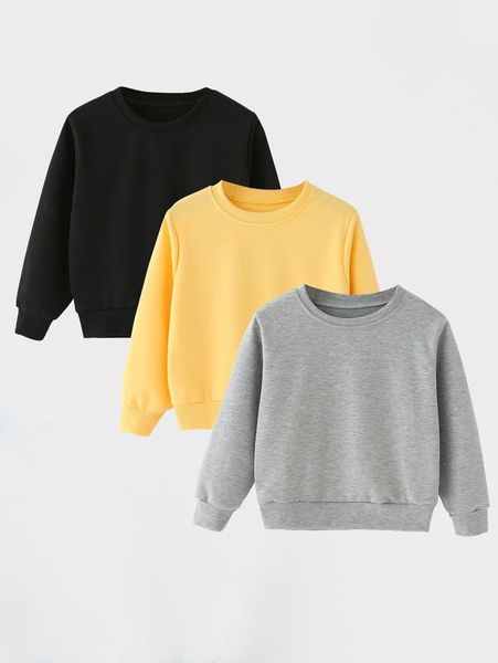 

toddler boys 3pcs solid round neck pullover she, Black
