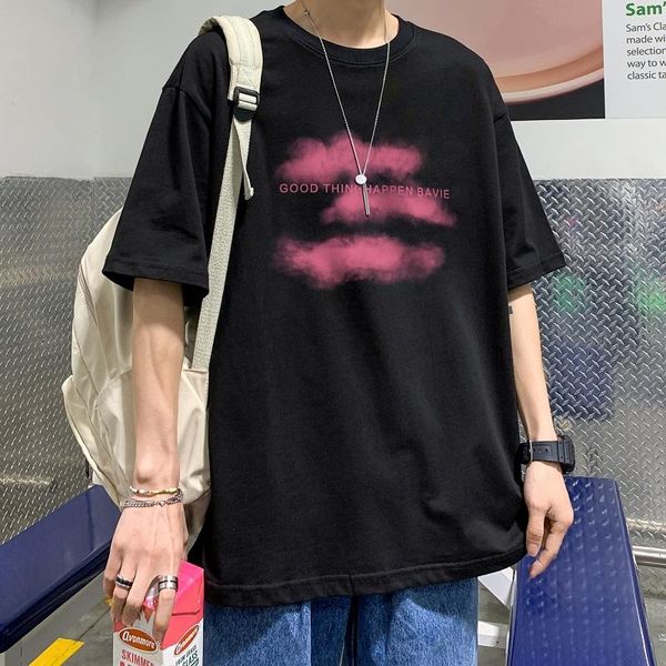 Erkek Tişörtler Erkekler Kısa Kollu Baskılı T-Shirt Kadın Gündelik Büyük Boy Kore Sokak Giyim Erkek Harajuku Moda Kalça Hopmen