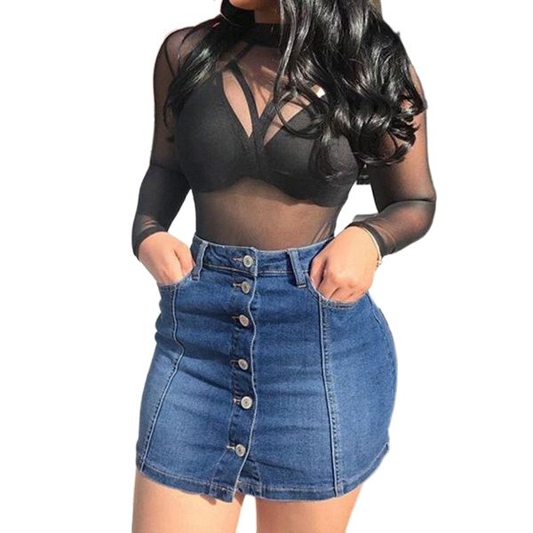 

skirts fashion women high waist button down single breast skinny denim mini short pencil skirt quality summer 2022 w506 v9xm#, Black