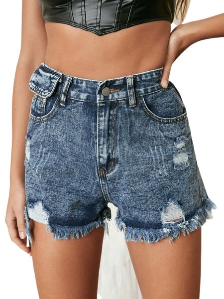 

raw hem ripped denim shorts r7on#, White;black