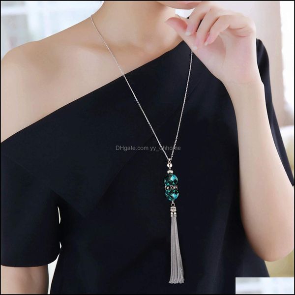 

pendant necklaces pendants jewelry new crystal bead sweater chain necklace for women fashion sier color tassel long statement drop deliver, Silver