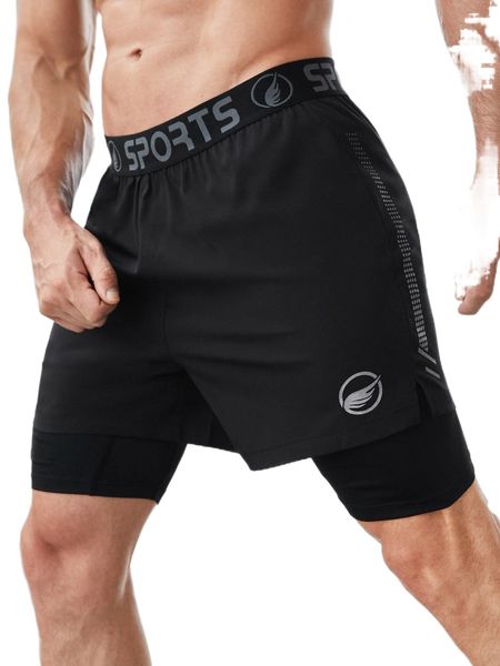 

men letter graphic 2 in 1 sports shorts with phone pocket d5p7#, White;black