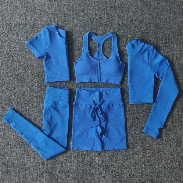 

seamless women yoga set workout sportswear gym clothing zipper long sleeve high waist leggings fitness bra athletic sports suits 220506, Gray