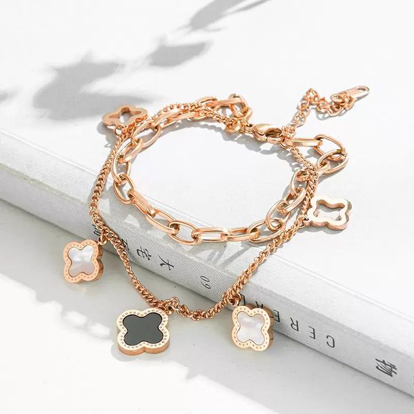 

fashion double layered clover charm bracelet for women gift, Golden;silver