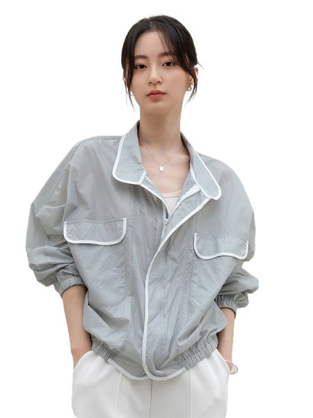

dazy-less contrast binding batwing sleeve windbreaker jacket 68r4#, Black;brown