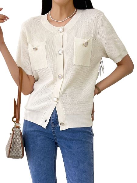 

dazy single breasted dual pockets cardigan l9hh#, White;black