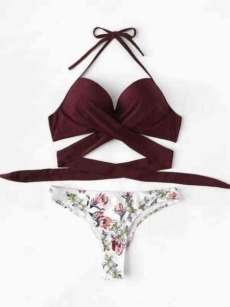 

fresh cross mini split bikini swimsuit open back swimsuit, White;black