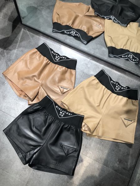 

women's pants & capris designer aw dawangjia 22 spring and summer new letter high waist webbing triangle design leather pants shorts y9, Black;white