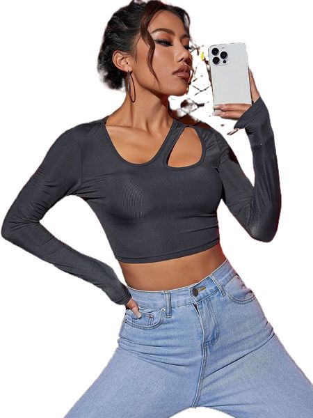 

cut out asymmetrical neck tee i0c3#, White