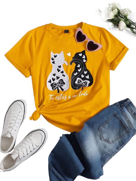 

cat and heart print tee u7gf#, White