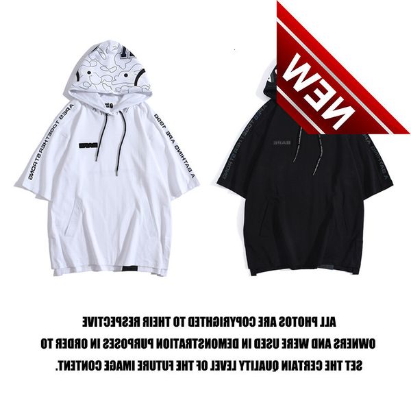 

2022 early autumn new fashion bap reflective color ape head hooded short sleeve t-shirt, White;black