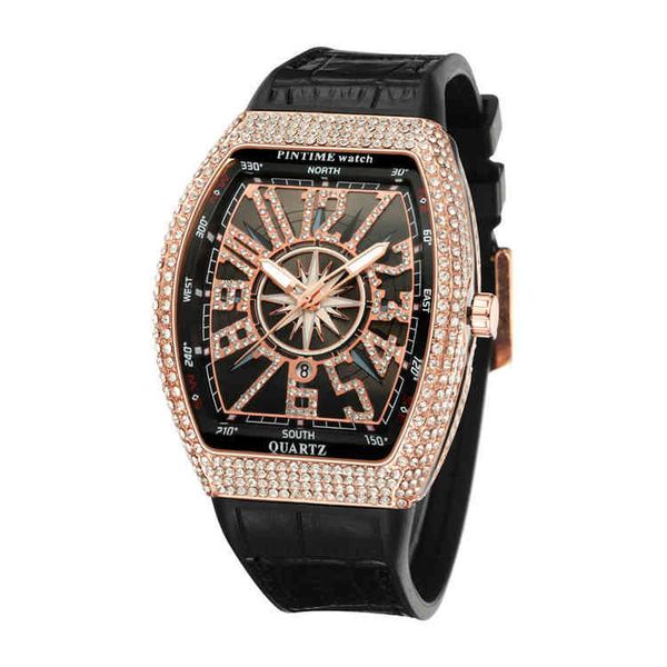 

8122 new men's frank wine barrel case watch fac for leather band diamond watch for man, Slivery;brown