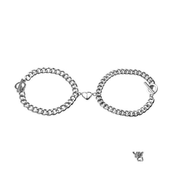 Cadeia de link 2pcs/set sells sinos de cora￧￣o pulseiras magn￩ticas bracelets de atra￧￣o m￺tua correspondente pulseira para homens mulheres amizade dh5l7