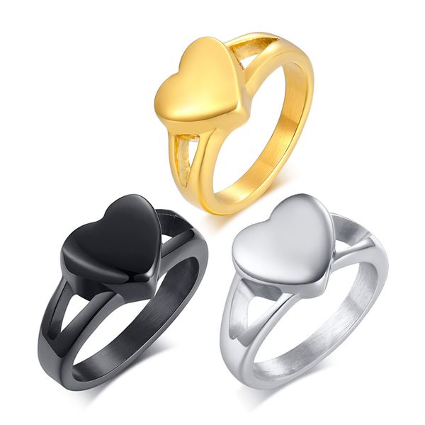 Sweet Love Heart Heart Stainless Stone Heart Urna Ring Operable Ladies Pet Rings para presente de aniversário Prata Gold Black Us Tamanho 6-9