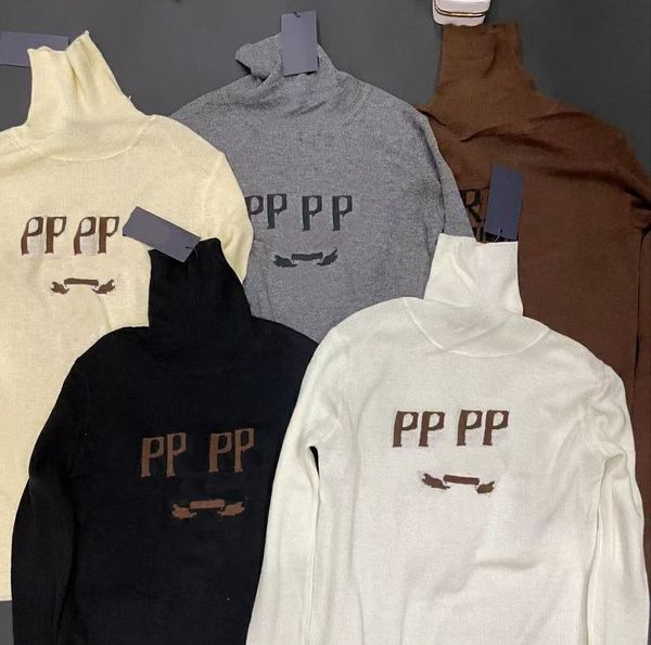 

Designer Women' Knits winter high collar warm inner matching bottomed coat lady Knitted Top classic printed letter sweater, Brown