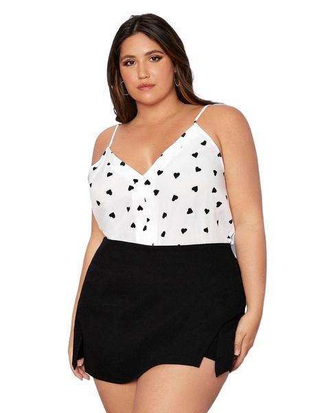 

plus heart print cami x20c#, Black