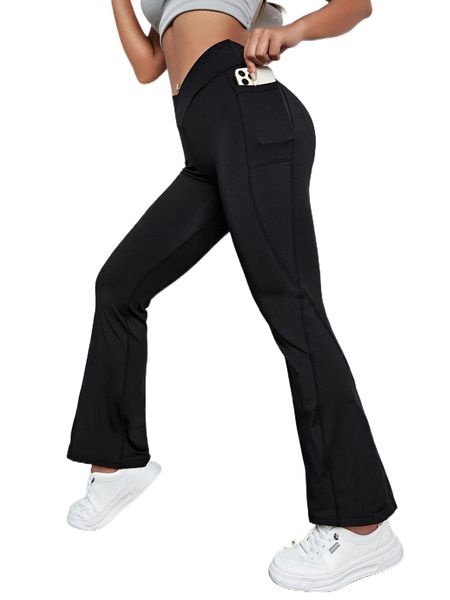 

solid flare leg sports pants y3cm#, Gray