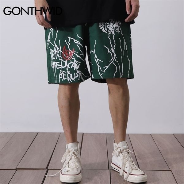 

gonthwid harajuku graffiti print shorts hip hop casual baggy pockets short trousers streetwear men summer fashion pants 220318, White;black