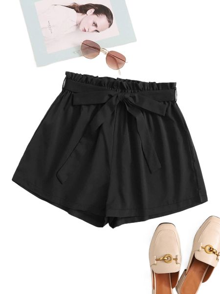 

belted high-rise paperbag waist shorts v9pv#, White;black