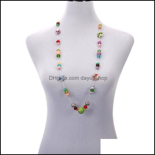 

chains necklaces pendants jewelry winter sumer antique ethnic style bohemian porcelain ceramics pendant colorf crystal strand neck dh9o6, Silver