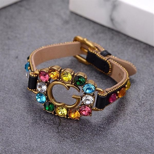 

luxury designer jewelry women bracelet leather watchband bracelet with diamond letter stamp brass retro earrings and chains fashio258a, Golden;silver