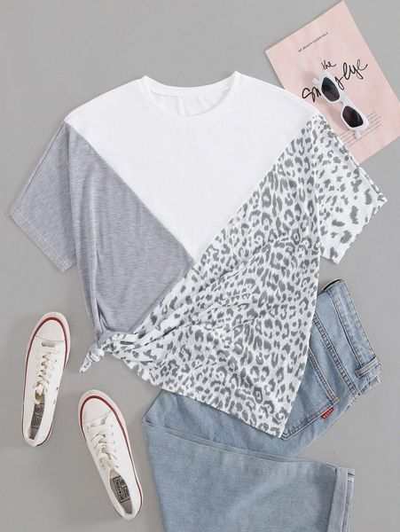 

leopard print color block tee m0wy#, White