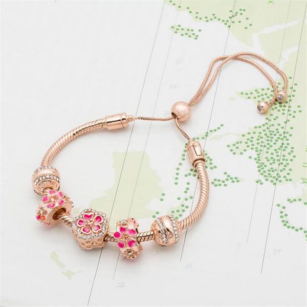 

with original box charm rose bracelet for pandora jewelry silver plated diy beaded pendant lady bracelet2922, Black