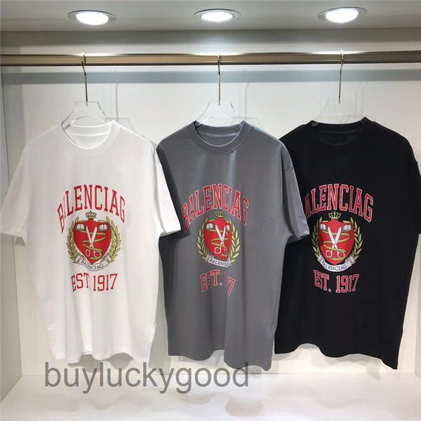 

designer bale t shirt trendy brand early spring new paris crown wheat ear letter printed short sleeve t-shirt versatile loose men's and, White;black