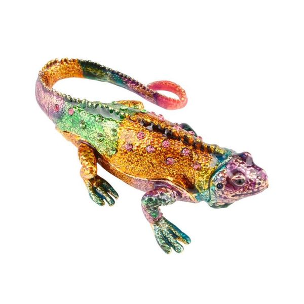 Garrafas de armazenamento frascos de cristal esmaltado colorido caixa de bugigangas lagarto camaleão colecionável estatueta 4 