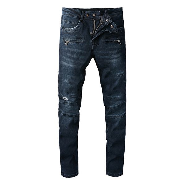 

2022 mens jeans distressed ripped biker slim fit for men fashion hip hop mens pants, Blue