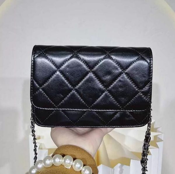

sw women wallets mini designer bag coral solid color cowhide shoulder bags silver-tone metal beads chain crossbody bags letter pendant class
