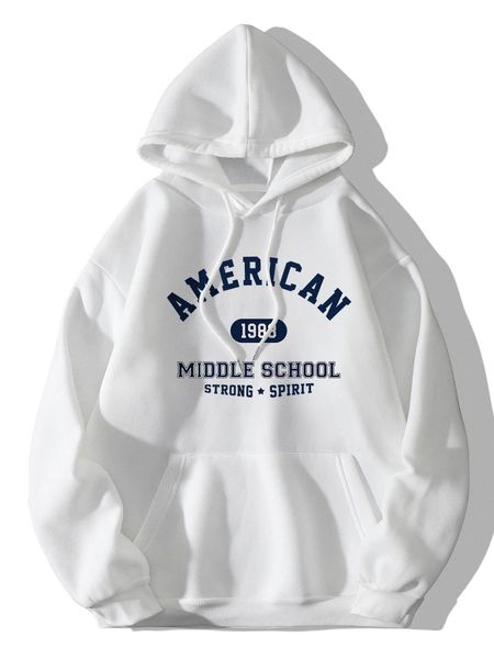 

letter graphic drawstring thermal lined hoodie 753z#, Black