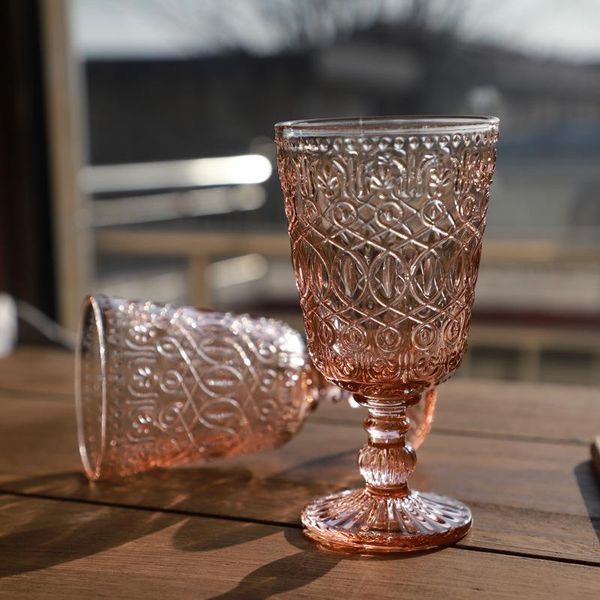 Bicchieri da vino Bicchieri di vetro a rilievo vintage Calice in rilievo a colori Tazza per acqua di succo di casa Festa di nozze Cocktail di champagne Regalo 350mlVino