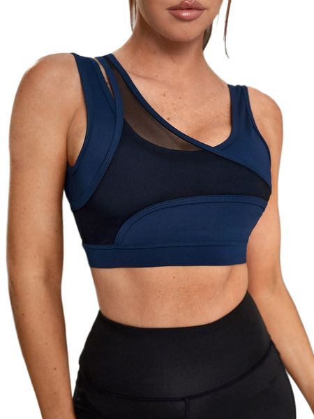 

cut out back contrast mesh sports bra n3ek#, Gray