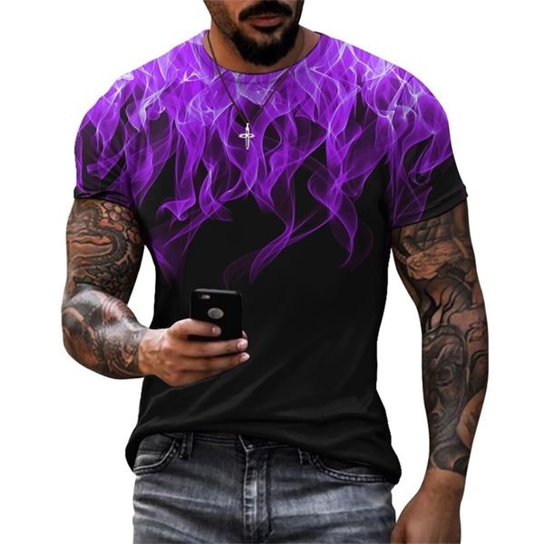 Красочное пламя графическое 3D -печать Mens Fashion Fashion Oneck с коротким рукавом уличный
