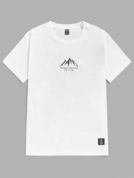 

men mountain and slogan graphic patch detail tee m6si#, White;black