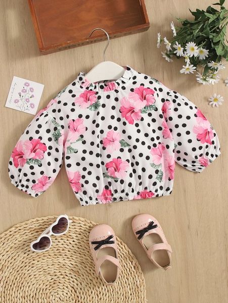 

baby polka dot & floral print bishop sleeve she, Blue