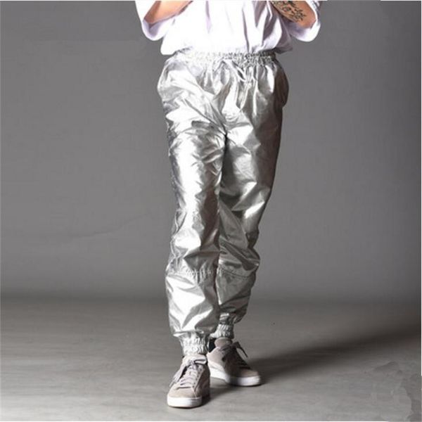 

bright silver pants men cool hip hop casual jogger men pants sweatpants elastic waist ankle trousers a5527 cj191129, Black