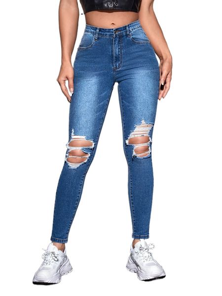 

ripped cut out skinny jeans e9vp#, Blue